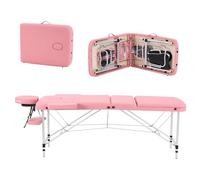 YOUNIKE Lettino da Massaggio Rosa Pieghevole Portatile Lettino di Bellezza Professionale a 3 Zone Regolabile e Pieghevole in Altezza in Alluminio con Custodia per il Trasporto