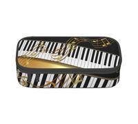YounPrenG Astuccio portapenne, astuccio portapenne stampato di grande capacità, portapenne per ufficio e scuola,Elegante tasto di pianoforte con note dorate nero