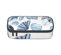 YounPrenG Astuccio portapenne, astuccio portapenne stampato di grande capacità, portapenne per ufficio e scuola,Modello Di Conchiglie Blu Su Bianco