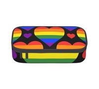 YounPrenG Astuccio portapenne, astuccio portapenne stampato di grande capacità, portapenne per ufficio e scuola,Bandiera del Gay Pride con cuori arcobaleno