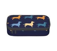 YounPrenG Astuccio portapenne, astuccio portapenne stampato di grande capacità, portapenne per ufficio e scuola,Cane bassotto blu arancione
