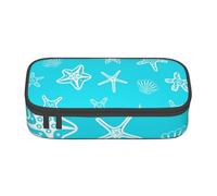 YounPrenG Astuccio portapenne, astuccio portapenne stampato di grande capacità, portapenne per ufficio e scuola,Conchiglie Stelle Marine Blu