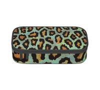 YounPrenG Astuccio portapenne, astuccio portapenne stampato di grande capacità, portapenne per ufficio e scuola,Stampa animalier chic leopardo verde acqua