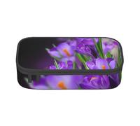 YounPrenG Astuccio portapenne, astuccio portapenne stampato di grande capacità, portapenne per ufficio e scuola,Foglie verdi e fiori viola stampati