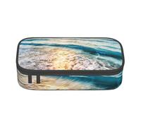 YounPrenG Astuccio portapenne, astuccio portapenne stampato di grande capacità, portapenne per ufficio e scuola,Onde dell'oceano al tramonto sulla spiaggia stampate