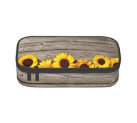 YounPrenG Astuccio portapenne, astuccio portapenne stampato di grande capacità, portapenne per ufficio e scuola,Girasole Su Legno Rustico