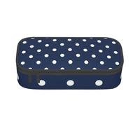 YounPrenG Astuccio portapenne, astuccio portapenne stampato di grande capacità, portapenne per ufficio e scuola,Stampa Pois Bianchi Blu Navy