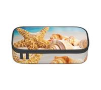YounPrenG Astuccio portapenne, astuccio portapenne stampato di grande capacità, portapenne per ufficio e scuola,Stelle Marine E Conchiglie Sulla Spiaggia