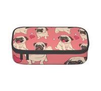YounPrenG Astuccio portapenne, astuccio portapenne stampato di grande capacità, portapenne per ufficio e scuola,Cane carlino cuore di San Valentino