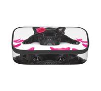 YounPrenG Astuccio portapenne, astuccio portapenne stampato di grande capacità, portapenne per ufficio e scuola,Bulldog francese con rosa