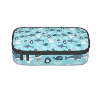 YounPrenG Astuccio portapenne, astuccio portapenne stampato di grande capacità, portapenne per ufficio e scuola,Animali della vita marina foca squalo balena pinguino e