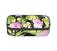 YounPrenG Astuccio portapenne, astuccio portapenne stampato di grande capacità, portapenne per ufficio e scuola,Fiori rosa tropicali e palme della giungla