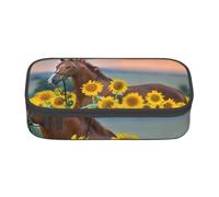 YounPrenG Astuccio portapenne, astuccio portapenne stampato di grande capacità, portapenne per ufficio e scuola,Cavallo giallo girasole stampato