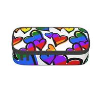YounPrenG Astuccio portapenne, astuccio portapenne stampato di grande capacità, portapenne per ufficio e scuola,Cuori colorati arcobaleno stampati