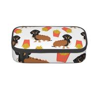 YounPrenG Astuccio portapenne, astuccio portapenne stampato di grande capacità, portapenne per ufficio e scuola,Bassotto Hot Dog E Patatine Fritte Cibo Divertente Carino