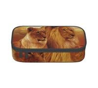 YounPrenG Astuccio portapenne, astuccio portapenne stampato di grande capacità, portapenne per ufficio e scuola,Leone e leonessa africani