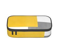 YounPrenG Astuccio portapenne, astuccio portapenne stampato di grande capacità, portapenne per ufficio e scuola,Blocco geometrico bianco grigio giallo