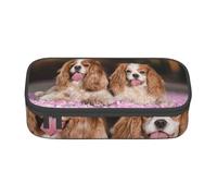 YounPrenG Astuccio portapenne, astuccio portapenne stampato di grande capacità, portapenne per ufficio e scuola,Cani bianchi marroni di Cavalier King Charles Spaniel