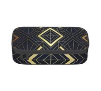 YounPrenG Astuccio portapenne, astuccio portapenne stampato di grande capacità, portapenne per ufficio e scuola,Modello Art Deco senza soluzione di continuità blu e dorato