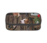 YounPrenG Astuccio portapenne, astuccio portapenne stampato di grande capacità, portapenne per ufficio e scuola,Cavallo di Natale Jack Russell Terrier cucciolo di cane