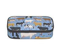 YounPrenG Astuccio portapenne, astuccio portapenne stampato di grande capacità, portapenne per ufficio e scuola,Set Di Tori E Mucche Bovini Animali Da Fattoria Mammiferi