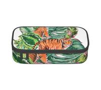 YounPrenG Astuccio portapenne, astuccio portapenne stampato di grande capacità, portapenne per ufficio e scuola,Foglie tropicali botaniche della tigre