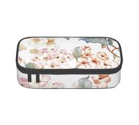 YounPrenG Astuccio portapenne, astuccio portapenne stampato di grande capacità, portapenne per ufficio e scuola,Fiore acquerello pastello rosa botanico