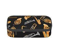 YounPrenG Astuccio portapenne, astuccio portapenne stampato di grande capacità, portapenne per ufficio e scuola,Sassofono Trombone Musica Nero