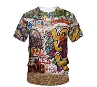 YOUOUSI T-Shirt con Stampa 3D da Uomo Divertente Estiva Lettera alla Moda Graffiti Art T-Shirt con Stampa 3D da Uomo Carina Casual Allentata o Collo Manica Corta