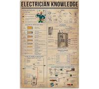 Youpinnong Targa in metallo vintage con scritta "Electrician Knowledge", distribuzione dell'energia elettrica, poster da parete per scuola, soggiorno, garage, bar, bar, grotta e caffè, 20,3 x 30,5 cm