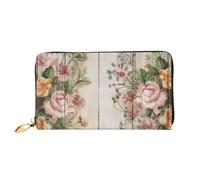 YoupO Bella pittura di fiori su legno portafoglio per le donne borsa in pelle con cerniera tasche portamonete moda borsa borsa, Nero , Taglia unica