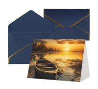Youpo Biglietto di auguri stampato con barca in legno con tramonto sul fiume, biglietto di ringraziamento, biglietti con buste, da utilizzare per Natale, compleanno, San Valentino, feste, inviti