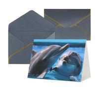Youpo Biglietto di auguri stampato con due delfini nell'acqua, biglietto di ringraziamento, biglietti con buste, da utilizzare per Natale, compleanno, San Valentino, feste, inviti per tutte le