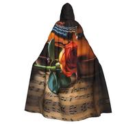 YoupO Mantello con cappuccio in legno con stampa di violino e rosa, mantello per adulti con cappuccio per uomini e donne, mantello con cappuccio per Halloween, feste di Natale, costumi cosplay
