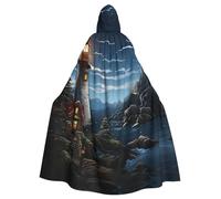 YoupO Mantello con cappuccio stampato con faro di Babbo Natale, mantello per adulti con cappuccio, mantello per uomini e donne, mantello con cappuccio per Halloween, feste di Natale, costumi cosplay