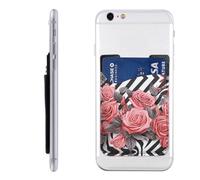 YoupO Porta carte di credito per telefono in pelle con stampa floreale e zebra, con rose, supporto per carte di credito, compatibile con la maggior parte dei telefoni cellulari (iPhone, Android