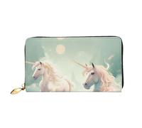 YoupO Portafoglio da donna lungo pochette portafoglio in pelle microfibra con cerniera da viaggio borsa lunga unicorno stampato portafoglio mobile, nero, taglia unica, contemporaneo