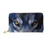 YoupO Portafoglio da donna lungo pochette portafoglio in pelle microfibra con cerniera da viaggio borsa lunga con occhi di lupo stampato portafoglio mobile, nero, taglia unica, contemporaneo