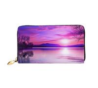 YoupO Portafoglio viola tramonto sull'acqua per le donne borsa in pelle con cerniera tasche portamonete borsa alla moda, Nero , Taglia unica