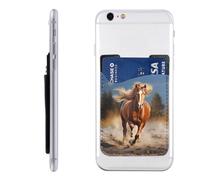 YoupO Red Runing Horse - Porta carte di credito in pelle con stampa di cavallo che corre, porta carte per il retro del telefono, compatibile con la maggior parte dei telefoni cellulari (iPhone