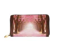 YoupO Romantico tunnel di alberi di fiori rosa portafoglio per le donne borsa in pelle con cerniera tasche portamonete moda borsa, Nero , Taglia unica