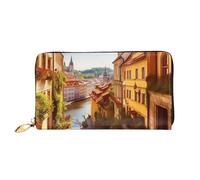 YoupO Scenic Summer Old Town Portafoglio da donna in pelle con cerniera tasche portamonete borsa alla moda, Nero , Taglia unica