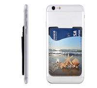 YoupO Seashells On The Beach - Porta carte di credito in pelle con stampa di conchiglie sulla spiaggia, porta carte per il retro del telefono, compatibile con la maggior parte dei telefoni cellulari