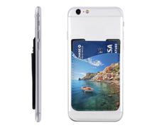 YoupO Seaside Town - Porta carte di credito in pelle con stampa di città sul retro, compatibile con la maggior parte dei telefoni cellulari (iPhone, Android), bianco, taglia unica