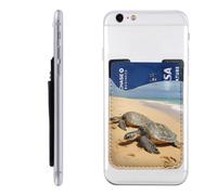 YoupO Turtles On The Beach - Porta carte di credito in pelle con stampa di tartarughe sulla spiaggia, supporto per carte di credito per retro del telefono, compatibile con la maggior parte dei