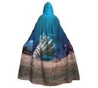 YoupO Underwater World - Mantello con cappuccio stampato con conchiglia, per adulti e donne, mantello con cappuccio per Halloween, feste di Natale, costumi cosplay