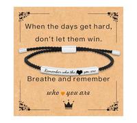 Your Always Charm Braccialetto motivazionale con scritta in lingua inglese "Remember Who The F You Are Don't Let The Hard Days Win", da donna, con corda intrecciata, idea regalo ispiratrice