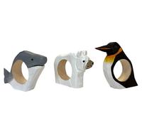 your castle Anelli portatovaglioli, intagliati a mano, design animale, balena, pinguino, orso polare, set da 3 pezzi, in legno, dipinto a mano, versatile, con base stabile, circa 8 x 6 x 2 cm