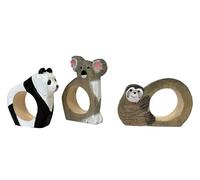 your castle Anelli portatovaglioli, intagliati a mano, design animale, koala, panda bradio, set da 3 pezzi, in legno, dipinti a mano, versatili, con base stabile, 8 x 6 x 2 cm