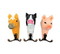 your castle Ganci da parete per la fattoria, animali domestici, 2 ganci appendiabiti in legno, set da 3 pezzi, cavallo, mucca, maiale, 11 x 6 cm
